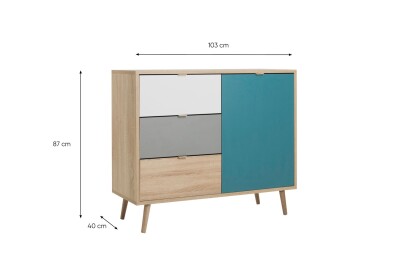 Kommode Lima 1 - Sonoma Eiche/Weiß/Grau/Petrol