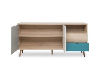 Sideboard Lima 51 - in Sonoma Eiche/Weiß/Grau/Petrol