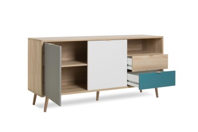 Sideboard Lima 51 - in Sonoma Eiche/Weiß/Grau/Petrol