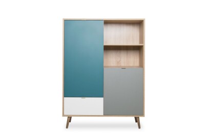 Highboard Lima 53 - Sonoma Eiche/Weiß/Grau/Petrol