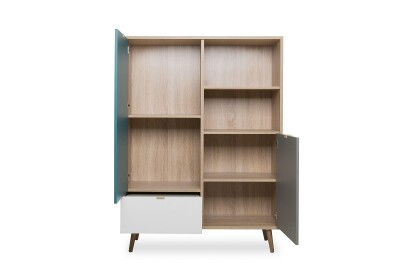Highboard Lima 53 - Sonoma Eiche/Weiß/Grau/Petrol