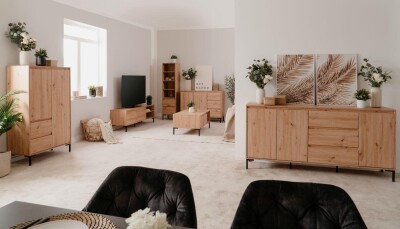 Highboard Genf 53A - Griffloses Design in Artisan Eiche
