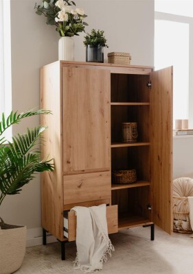 Highboard Genf 53A - Griffloses Design in Artisan Eiche