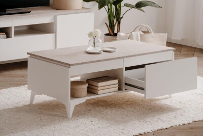 Couchtisch Gent 55C in Sandstein / weiß