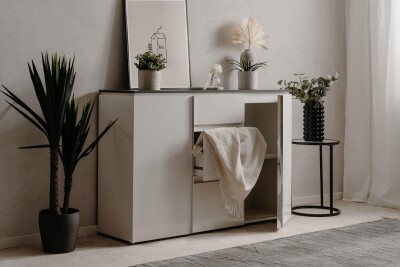 Kommode Lyon 01C in Matera / weiß Hochglanz