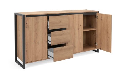 Sideboard Portland 3 in Artisan Oak - Griffleiste mit Schrägkante