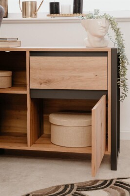 Schreibtisch Portland 37A in Artisan Oak / anthrazit - Eckschreibtisch