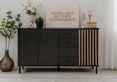 Sideboard Milan 51C  schwarz / Dekor Artisan Oak