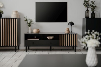 TV-Board Milan 56A  schwarz / Dekor Artisan Oak