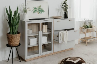 Sideboard Siena 51A in steingrau / Dekor Jackson Hickory