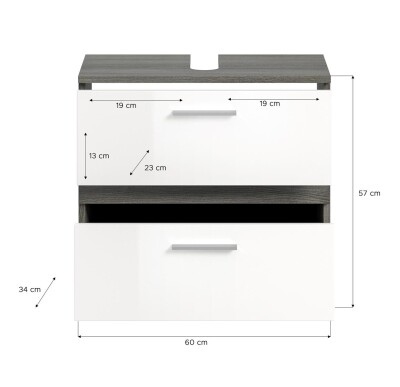 Breeze Waschbeckenunterschrank  B/H/T 60x57x34 in Rauchsilber