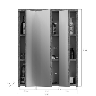 Breeze Spiegelschrank   B/H/T 60x77x21 in Rauchsilber