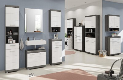 Vista Hochschrank  B/H/T 37x191x31 in Rauchsilber und weiß