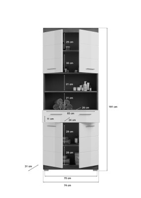 Vista Hochschrank  B/H/T 74x191x31 in Rauchsilber und weiß