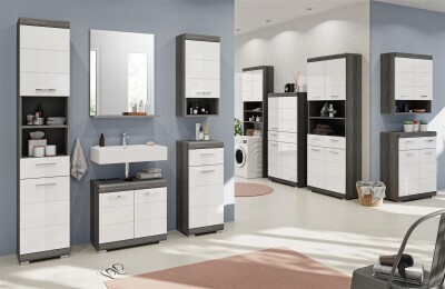 Vista Hochschrank  B/H/T 74x191x31 in Rauchsilber und weiß