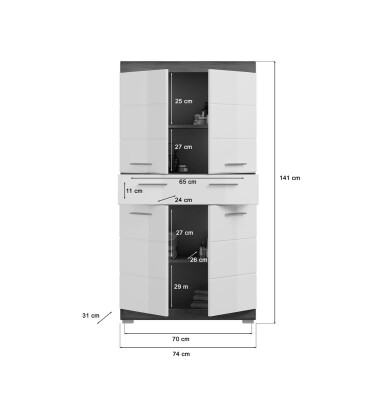 Vista Badmidischrank  B/H/T 74x141x31 in Rauchsilber