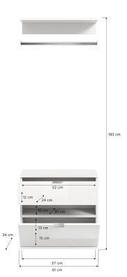 Vision X Kommode + Garderobenstange  B/H/T 61x62+3+14x34 in weiß