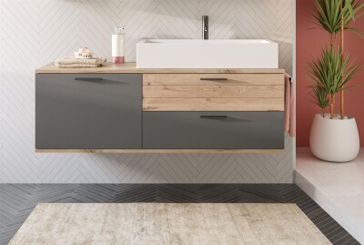 Forge Waschtisch inkl. Waschbecken  B/H/T 140x62x46 in Nox Oak