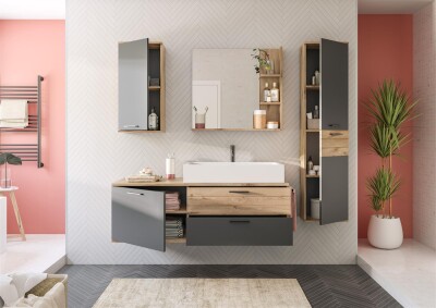 Forge Waschtisch inkl. Waschbecken  B/H/T 140x62x46 in Nox Oak