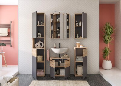 Forge Hängeschrank  B/H/T 37x77x24 in Nox Oak und Basalt