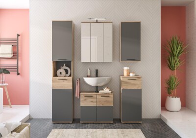 Forge Hängeschrank  B/H/T 37x77x24 in Nox Oak und Basalt