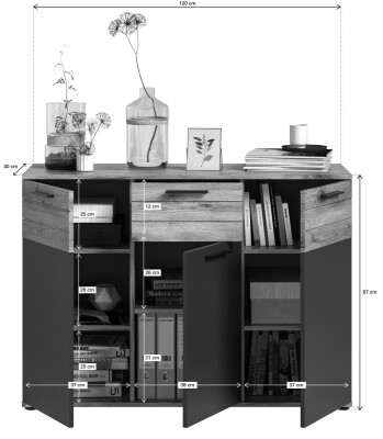 Forge Kommode  B/H/T 120x87x40 in Nox Oak und Basalt grau