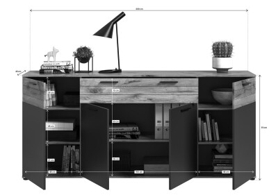 Forge Sideboard  B/H/T 200x91x40 in Nox Oak und Basalt