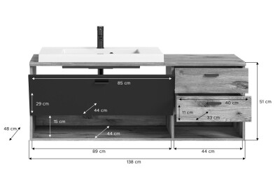 Grove Waschtisch inkl. Waschbecken  B/H/T 140x50x48 in Nox Oak