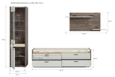 Horizon Wohnkombination  B/H/T 268x198x43 in Nox Oak dunkel