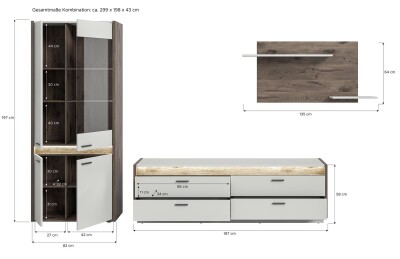 Horizon Wohnkombination  B/H/T 299x198x43 in Nox Oak dunkel