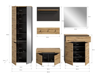 Wave Garderobenkombination  B/H/T 255x190x37 in Basalt grau