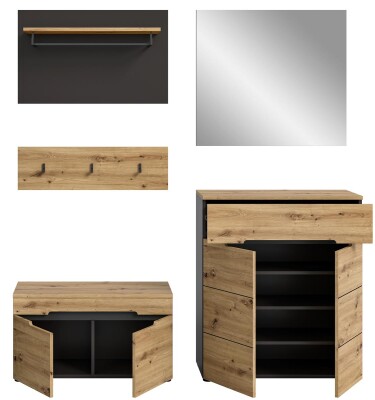 Wave Garderobenkombination  B/H/T 175x180x37 in Basalt grau