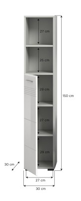 Dome Hochschrank  B/H/T 30x150x30 in Hellgrau und weiß