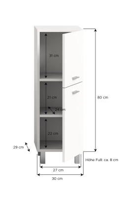 Harbor Badschrank  B/H/T 30x80x29 in weiß