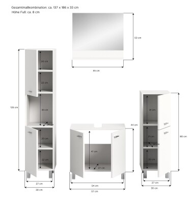 Harbor Badkombination  B/H/T 137x186x33 in weiß