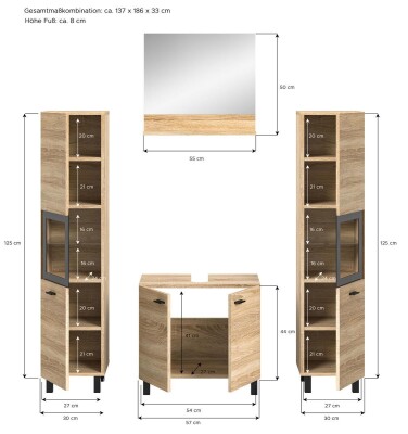 Harbor Badkombination  B/H/T 137x186x33 in Eiche Sonoma