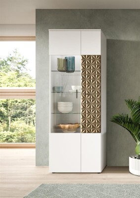 Halo Vitrine B/H/T 70x195x37 in weiß und gold
