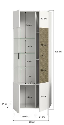 Halo Vitrine B/H/T 70x195x37 in weiß und gold