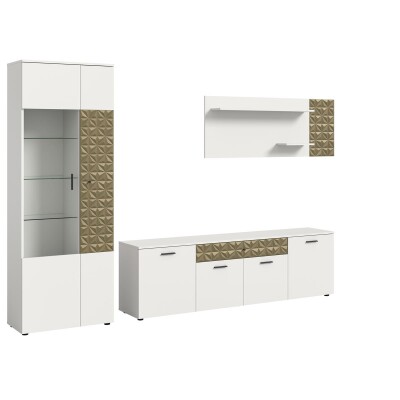 Halo Wohnwand B/H/T 305x195x37 in weiß und gold