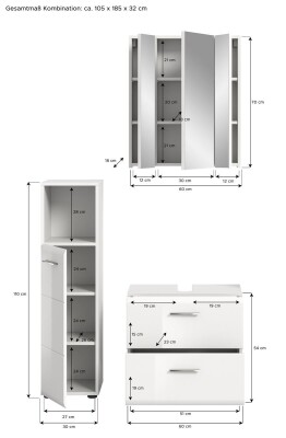 Frost Badkombination  B/H/T 105x190x32 in weiß