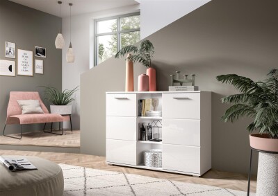 Bello Kommode  B/H/T 110x83x37 in weiß Hochglanz