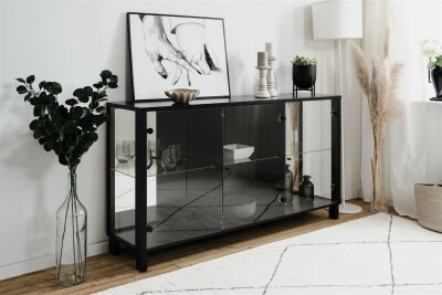 Sideboard Alva 51A schwarz / Spiegel