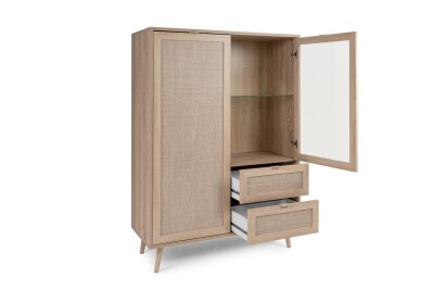 Highboard Malmö 53A Dekor Sonoma Eiche / Dekor Rafia Geflecht