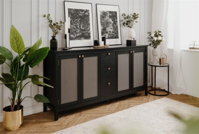 Sideboard Bastille 51A schwarz / Geflecht Nobel