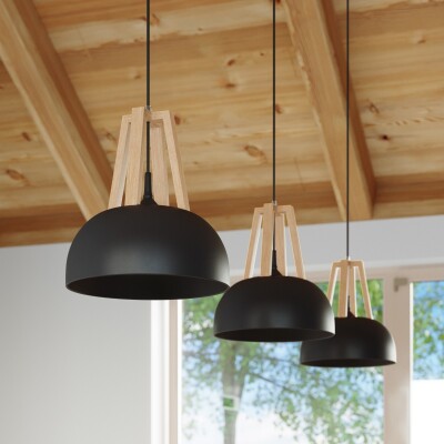 Pendelleuchte VANA schwarz/naturfarbenes Holz